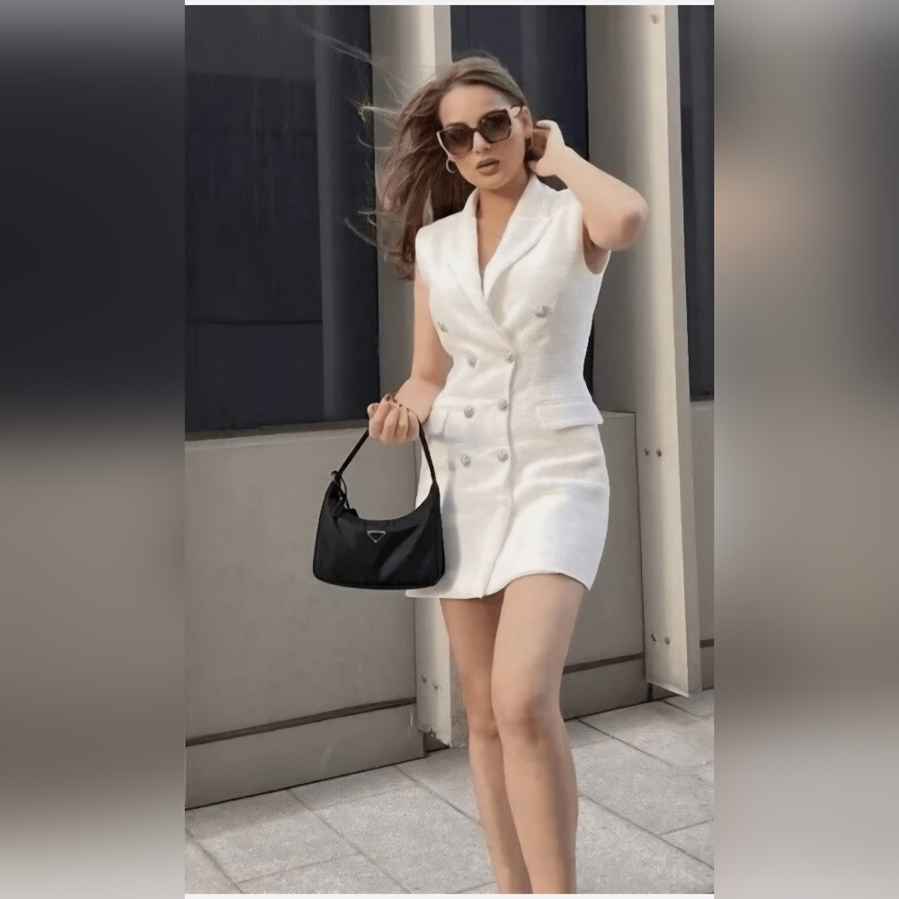 Zara Tweed Double-Breasted Vest Blazer Dress